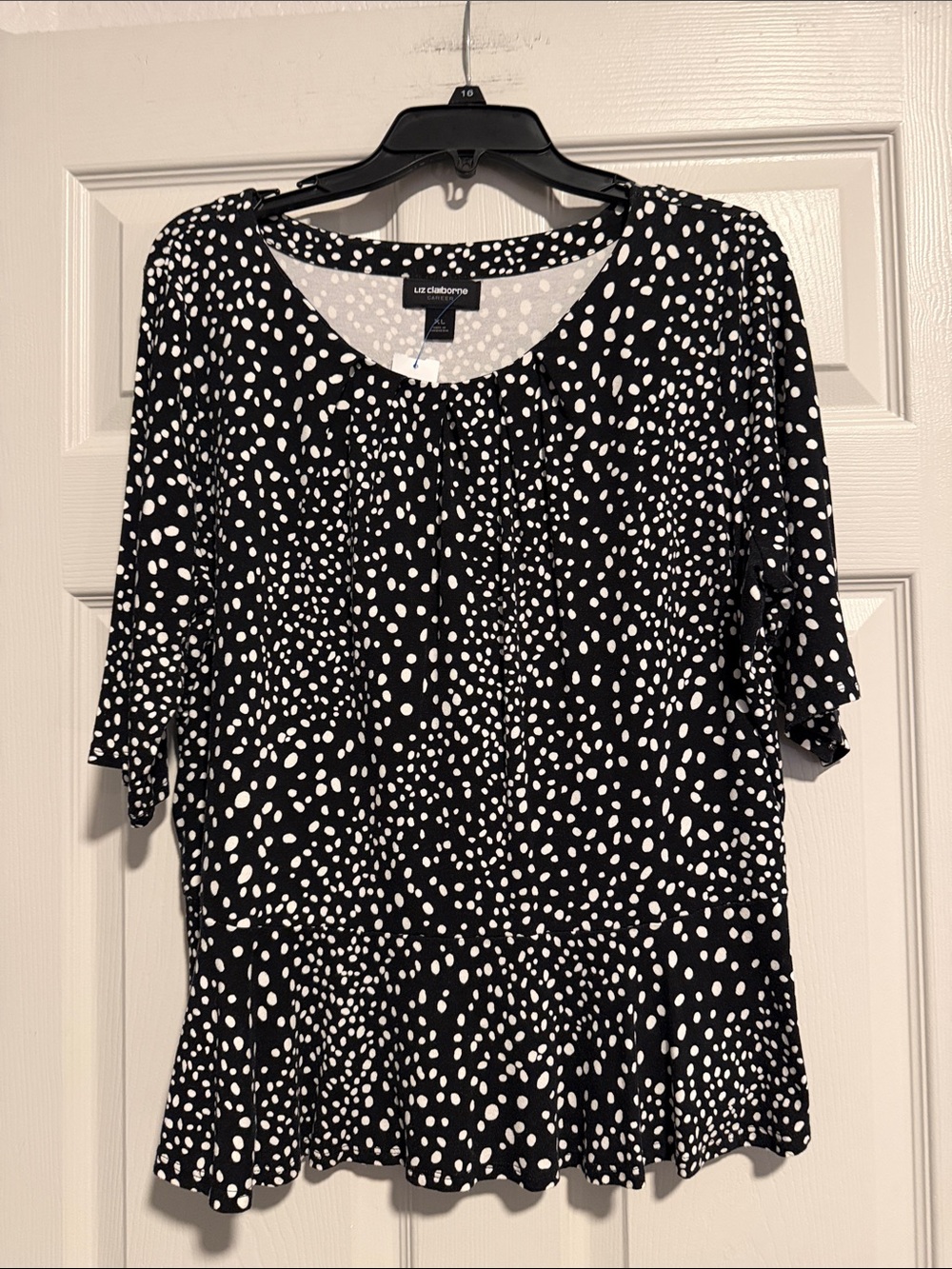 Liz Claiborne Black & White Dot Peplum Blouse